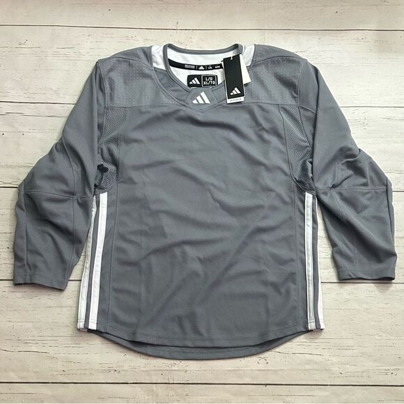 Adidas AdiTeam STK Youth 3-Stripe Hockey Jersey Gray Youth size L/XL - Picture 1 of 7